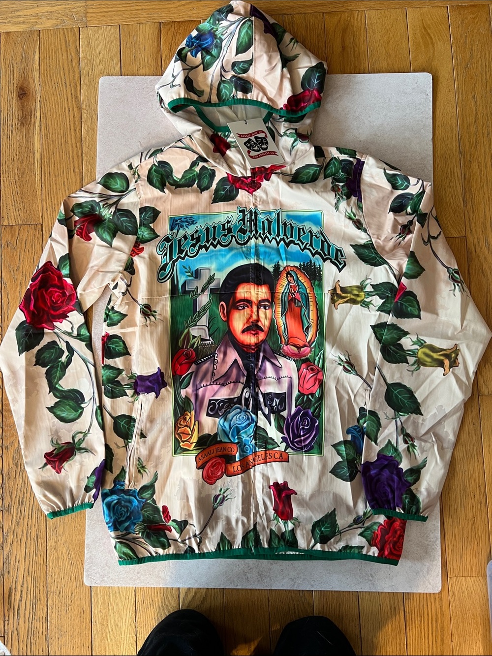 Asaali Hooded Malverde Windbreaker Jacket - Cream Small- Very oversized $300 NWT